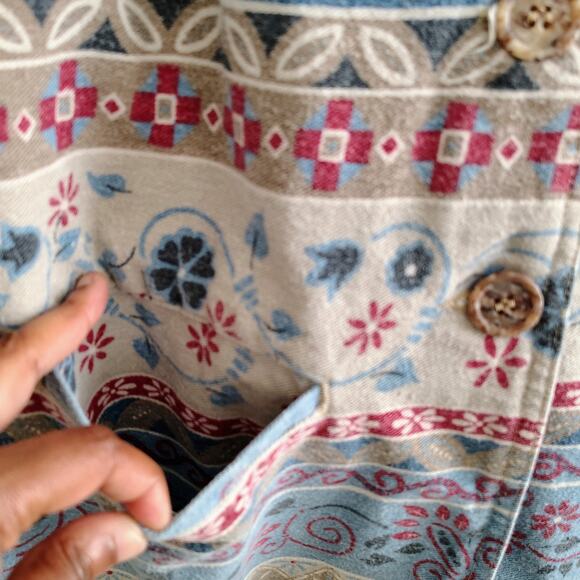 Vivaldi Large Floral Southwestern Blue Red Denim Blazer Jacket Shoulder Pad Vtg - Picture 5 of 9